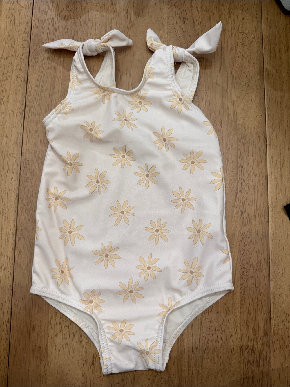Rylee + Cru Cream One-Piece Swimsuit with Yellow Daisy Print